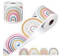 Mooliwe 65.6 Feet Rainbow Bulletin Board Borders Boho Pastel Scalloped Bulletin Boards Hearts Die Cut Rolled Border Trim DIY Decoration for Classroom Home School Wall Back to School
