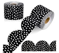 Mooliwe 65 Feet Black and White Polka Dots Bulletin Board Borders Scalloped Rolled Border Trim Classroom Decoration for Bulletin Boards Office Back to School(White Polka Dots on Black)