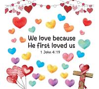 Mooliwe 72 Pcs Christian Valentine Bulletin Board Decoration Set Jesus Heart Cutouts Cross Name Tags for Sunday Home Classroom School Chalkboard Wall Decor