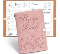 Mooliwe Blank Recipe Book to Write in Your Own 160 Recipes A5 Leather Family Cook Notebook for Mom Cooking Christmas Journal Gift(Pink)