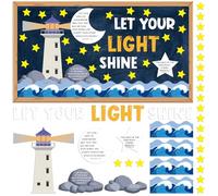 Mooliwe Let Your Light Shine Bulletin Board Set Christian Religious Bulletin Board Decoration Bible Verse Lighthouse Cutouts Christian Classroom Decoration for Church Sunday