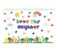 Mooliwe Love Thy Neighbor Christian Bulletin Board Set Religious Classroom Bulletin Board Cutouts Decor for Classroom Chalkboard Sunday School Church Supplies Wall Decor