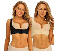 Moollyfox 2 x Upper Arm Shaping Pole, Slimming Arm Vest Shaper Sleeve Top Corset, Compression Vest Posture Corrector Support for Posture Liposuction, Black + Beige (Without Sleeves), XL