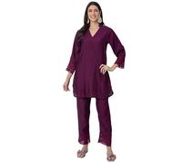 Moomaya Exclusive, Women's Roma Silk Kurta and Pant Set, Lace Detail Designer Co-ord Set