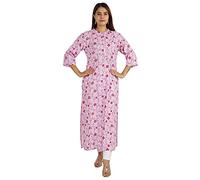 Moomaya Printed Indian Ethnic Kurti For Women Mandarin Collar Long Straight Kurta With Pockets Light Pink