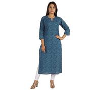 Moomaya Printed Womens Long Kurti 3/4 Sleeve Cotton Summer Ethnic Tunic Kurta