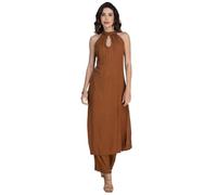 Moomaya Women's Crinkle Rayon Kurta Palazzo Set | Halter Neck Ethnic Fusion Outfit | Soft & Comfy 2-Piece Indian Wear Brown