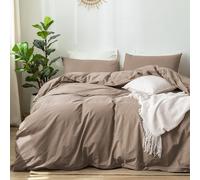 MOOMEE Bedding Duvet Cover Set 100% Washed Cotton Linen Like Textured Breathable Durable Soft Comfy (Brown, King)