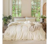 MOOMEE Bedding Duvet Cover Set 100% Washed Cotton Linen Like Textured Breathable Durable Soft Comfy (Cream White, Queen)