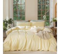 MOOMEE Bedding Duvet Cover Set 100% Washed Cotton Linen Like Textured Breathable Durable Soft Comfy (Heathered Butter Yellow, Queen 90"x90")