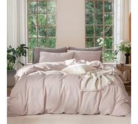 MOOMEE Bedding Duvet Cover Set 100% Washed Cotton Linen Like Textured Breathable Durable Soft Comfy (Heathered Greyish Pink, Queen 90"x90")