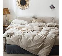 MOOMEE Bedding Duvet Cover Set 100% Washed Cotton Linen Like Textured Breathable Durable Soft Comfy (New Tannish Linen Grey, Cal King)