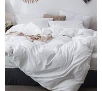 MOOMEE Bedding Duvet Cover Set 100% Washed Cotton Linen Like Textured Breathable Durable Soft Comfy (Off White, King)