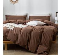MooMee Bedding Duvet Cover Set 100% Washed Cotton Linen Like Textured Breathable Durable Soft Comfy (Solid Cocoa Brown, Queen 90"x90")
