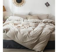 MooMee Bedding Duvet Cover Set 100% Washed Cotton Linen Like Textured Breathable Durable Soft Comfy (Tannish Linen Grey, Queen)