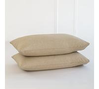 MooMee Bedding Pillowcases Pack of 2 100% Washed Cotton Linen Like Textured Breathable Durable Soft Comfy (Heathered Khaki, Standard)