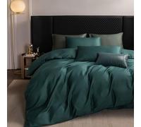 MooMee Duvet Cover Set 100% Extra Long Staple Cotton 600 Thread Count Silky Sateen Smooth Luxury Soft Breathable Durable Hotel Quality Bedding, 3 Pieces (Forest Green, King 104"x90")