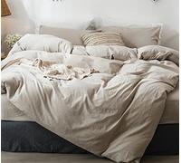 MOOMEE Solid Bedding Duvet Cover Set (1 Comforter Cover + 2 Pillow Shams) 100% Washed Cotton Linen Like Textured Breathable Durable Soft Comfy (Linen, King)