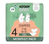 Moomin Baby Eco Nappies Size 4 Monthly Pack, 7-14 kg, 126 Sensitive Premium Diapers with Leakage Barrier | Soft and Skin Friendly, No Unnecessary Chemicals |