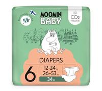 Moomin Baby Eco Nappies Size 6, 12-24 kg (26-53 lbs), 34 Sensitive Premium Diapers | CO2 Neutral | Leakage Barrier | Soft and Skin Friendly, No Unnecessary Chemicals |