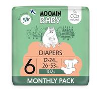 Moomin Baby Eco Nappies Size 6 Monthly Pack, 12-24 kg, 102 Sensitive Premium Diapers with Leakage Barrier | Soft and Skin Friendly, No Unnecessary Chemicals |