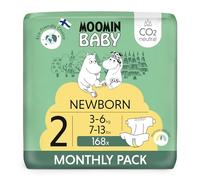 Moomin Baby Newborn Eco Nappies Size 2 Monthly Pack, 3-6 kg, 168 Sensitive Premium Diapers with Leakage Barrier | Soft and Skin Friendly, No Unnecessary Chemicals |