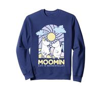 Moomin Life In Moominvalley Stained Glass Style Dark Sweatshirt, Adult Unisex, Navy Blue, Medium