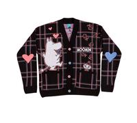 Moomin Men's In Love Checked 80th Cardigan in Black | Size: Large Moomin Black L