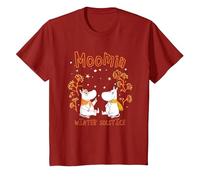 Moomin Winter Solstice Moomintroll & Snorkmaiden in The Snow T-Shirt, Youth, Cranberry Red, Small