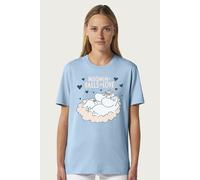 Moomin Women's Falls In Love troll & Snorkmaiden Relaxed Fit T-Shirt in Light Blue | Size: 2XL Moomin Light Blue 2XL