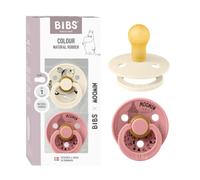 Moomin x BIBS Colour Dummy, 0-6 Months, 2-Pack, Little My Ivory/Dusty Pink | Round Natural Rubber Teat | Size 1 | BPA-Free | Made in Denmark | High Teat Acceptance | Airflow Holes | Comfort Shield