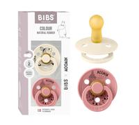 Moomin x BIBS Colour Dummy, 6-18 Months, 2-Pack, Little My Ivory/Dusty Pink | Round Natural Rubber Teat | Size 2 | BPA-Free | Made in Denmark | High Teat Acceptance | Airflow Holes | Comfort Shield