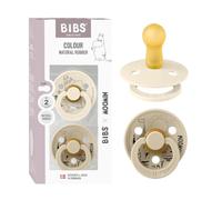 Moomin x BIBS Colour Dummy, 6-18 Months, 2-Pack, Snorkmaiden Ivory/Vanilla | Round Natural Rubber Teat | Size 2 | BPA-Free | Made in Denmark | High Teat Acceptance | Airflow Holes | Comfort Shield