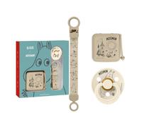 Moomin x BIBS Soothe & Go Gift Set, Dummy Clip & Dummy Box, Vanilla | Moomin x BIBS Collaboration | Coordinated Design | Gift-Ready Set | Made in Denmark