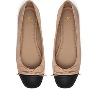 MOOMMO Women Cap Toe Flats Bow Slip On Ballet Flats Comfort Quilted Colorblock Flat Shoes Round Toe Flat Heel Dress Shoes Office Ladies Party Chic Driver Flats Chic 4-11 M US, Matte Quilted Beige, 9.5