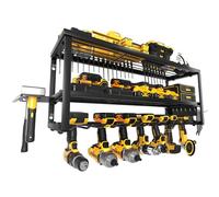 MOOMSINE Power Tool Organizer, Storage Rack for Garage Organization, Wall Mount Cordless Drill Holder and Battery Shelf, Tools Shelves with Charging Station, Heavy Duty Utility Racks - Metal - Large