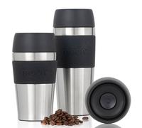 Moon 360° Travel Mugs - Leakproof Reusable Coffee Cup for Hot Drinks - Insulated Stainless Steel Thermal Mug, Fits Car Cup Holders (450ml, Recycled Metal/Black)