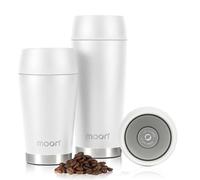 Moon 360° Travel Mugs - Leakproof Reusable Coffee Cup for Hot Drinks - Insulated Stainless Steel Thermal Mug, Fits Car Cup Holders (300ml, Powder Coat/White)
