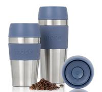 Moon 360° Travel Mugs - Leakproof Reusable Coffee Cup for Hot Drinks - Insulated Stainless Steel Thermal Mug, Fits Car Cup Holders (300ml, Recycled Metal/Blue)