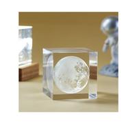 (Moon, 4x4x4cm) 3D Moon Solar Galaxy System Model Paperweight - Laser Etched Crystal Glass Cube, LED Night Light, Desktop Room Decor, Creative Gifts