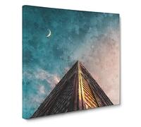 Moon Above the Architecture Canvas Print | Gallery Wrapped 30mm Frame Wall Art | 14x14 inches | Ready to Hang | Modern Space Picture | Living Room Bedroom Lounge Office