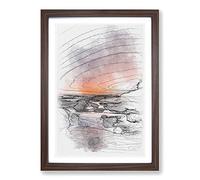 Moon Above The Beach Sketch Framed Print | A2 Walnut Framed Wall Art | Ready to Hang | Modern Space Picture | Living Room Bedroom Lounge Office