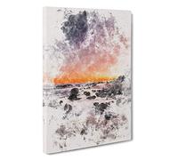 Moon Above the Beach Watercolour Canvas Print | Gallery Wrapped 30mm Frame Wall Art | 30x20 inches | Ready to Hang | Coastal Space Picture | Living Room Bedroom Lounge Office