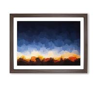Moon Above The Horizon In Abstract Modern Art Framed Print | A2 Walnut Framed Wall Art | Ready to Hang | Abstract Space Picture | Living Room Bedroom Lounge Office