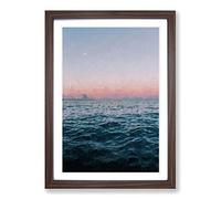 Moon Above The Vast Ocean in Abstract Framed Print | A2 Walnut Framed Wall Art | Ready to Hang | Abstract Space Picture | Living Room Bedroom Lounge Office