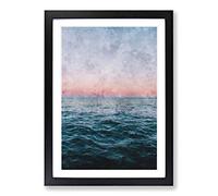 Moon Above The Vast Ocean Painting Framed Print | A2 Black Framed Wall Art | Ready to Hang | Modern Space Picture | Living Room Bedroom Lounge Office