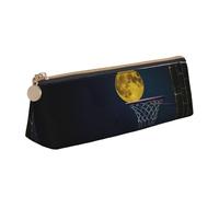 Moon and Basketball Multifunctional Leather Pencil Case with Large Storagecapacity Classic Triangular Design