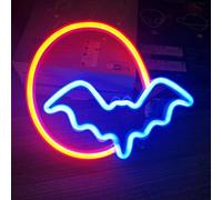 Moon and Bat LED Neon Lights, Halloween Neon Signs USB/Battery Powered Night Lights for Wall Room Bar Party Decor
