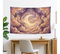 Moon and Clouds Violet Floral Tapestry, Bohemian Decorative Wall Hanging, Ethereal Tapestries Aesthetic for Living Room, Bedroom, Dorm 60x40 Inch