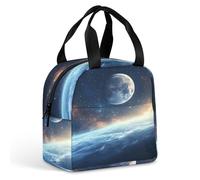Moon and Earth Funny Insulated Bag Lightweight Reusable Lunch Box Printed Tote Bags for Adult Men Women